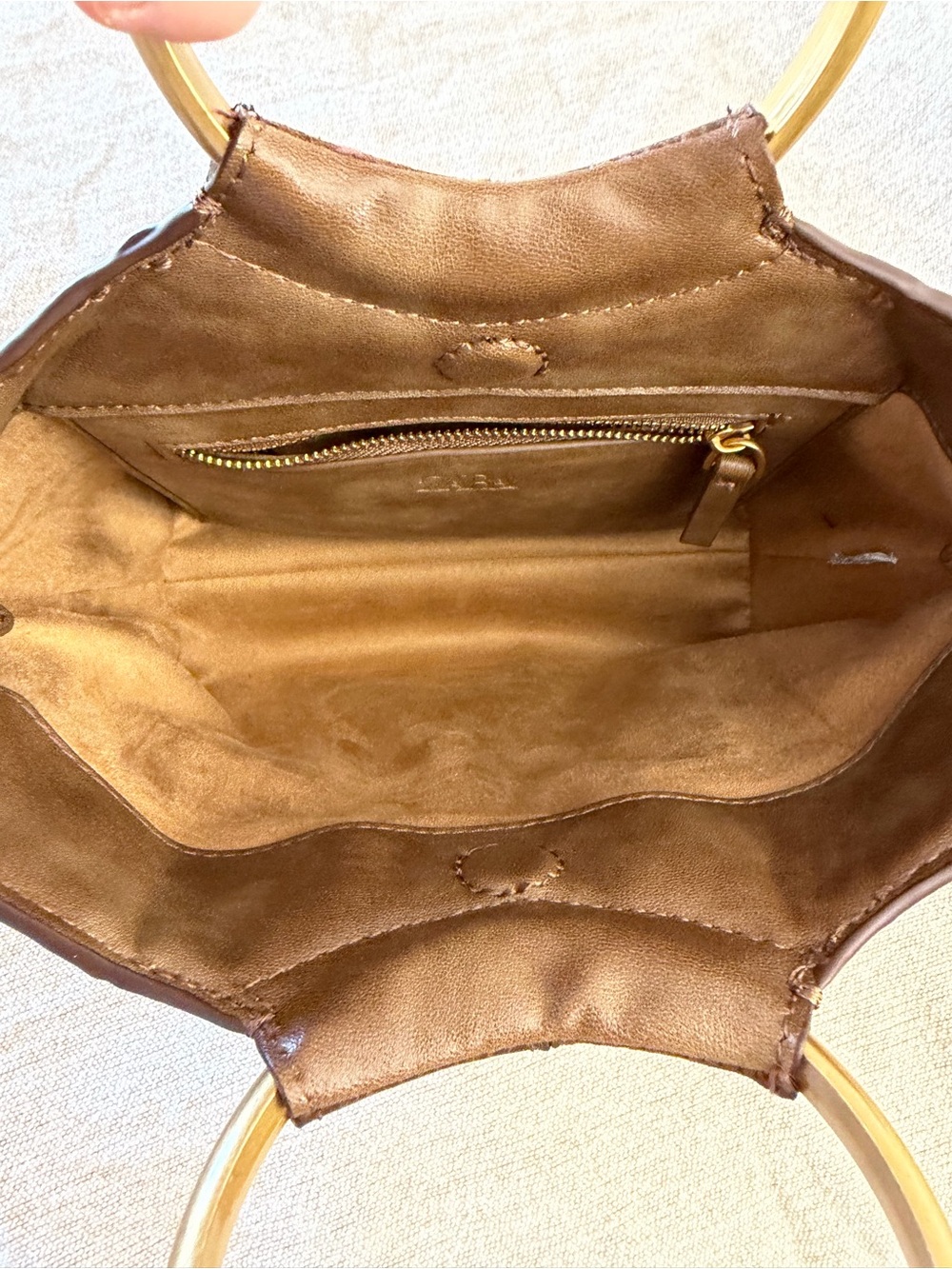 Zara Brown Patchwork Mini Bag with Gold Ring Handle - Picture 5 of 16